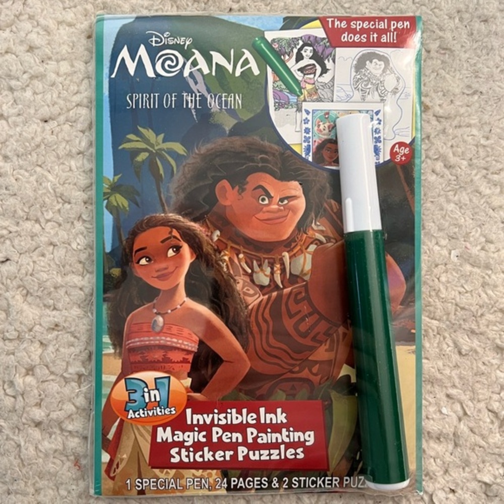 Lee Disney Moana 3-in-1 Invisible Ink, Magic Pen, Sticker Puzzle Activity Book